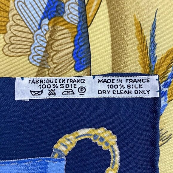 HERMES Carre 90 Yellow Light Blue Multi Scarf 310-042525 - Picture 3 of 3